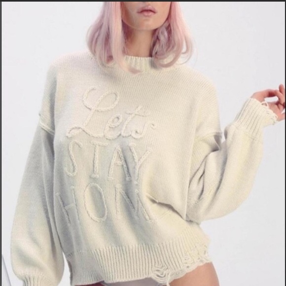 Wildfox Let's Stay Home Ivory Sweater - Picture 2 of 10